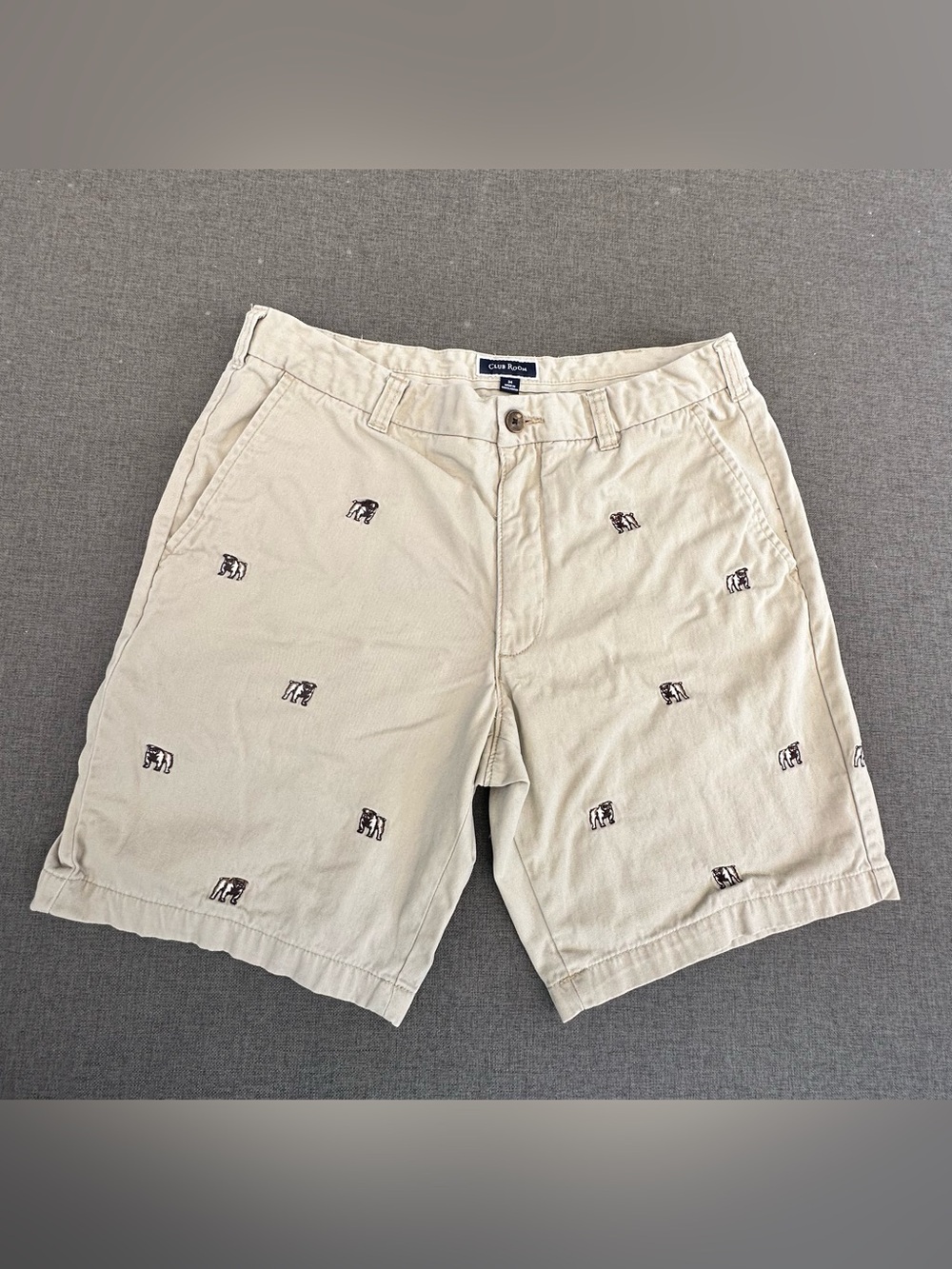 Men's Dog-themed Embroidered Ivory Cotton Shorts